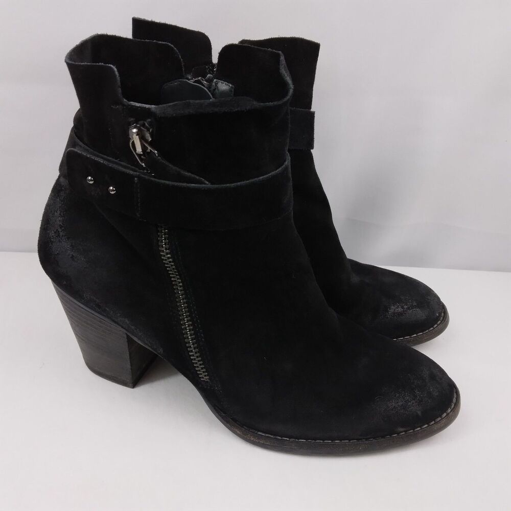 PAUL GREEN Dallas Ankle Bootie Boot Belted Side Zip Black Suede Womens Size UK 7